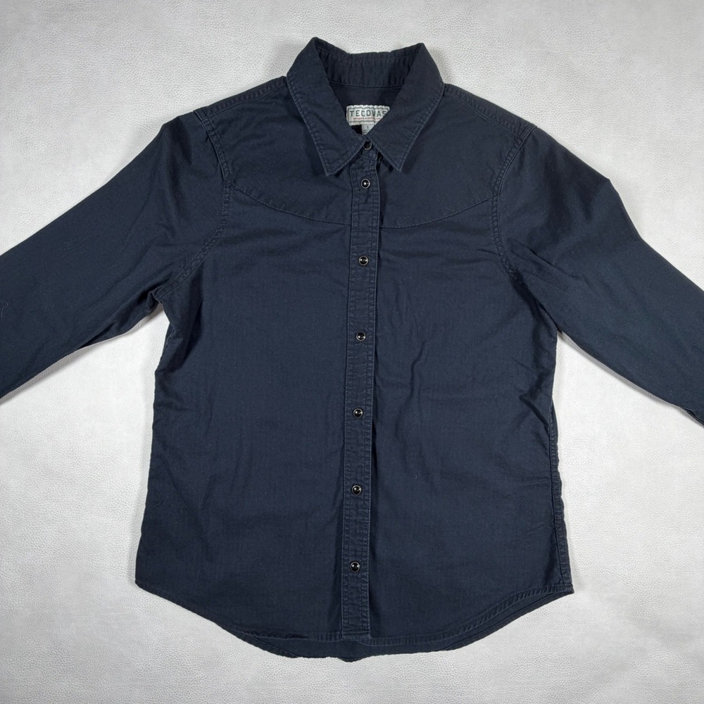 Tecovas Womens Small Black Herringbone Western Pearl Snap Long Sleeve‎ Shirt - Picture 3 of 10